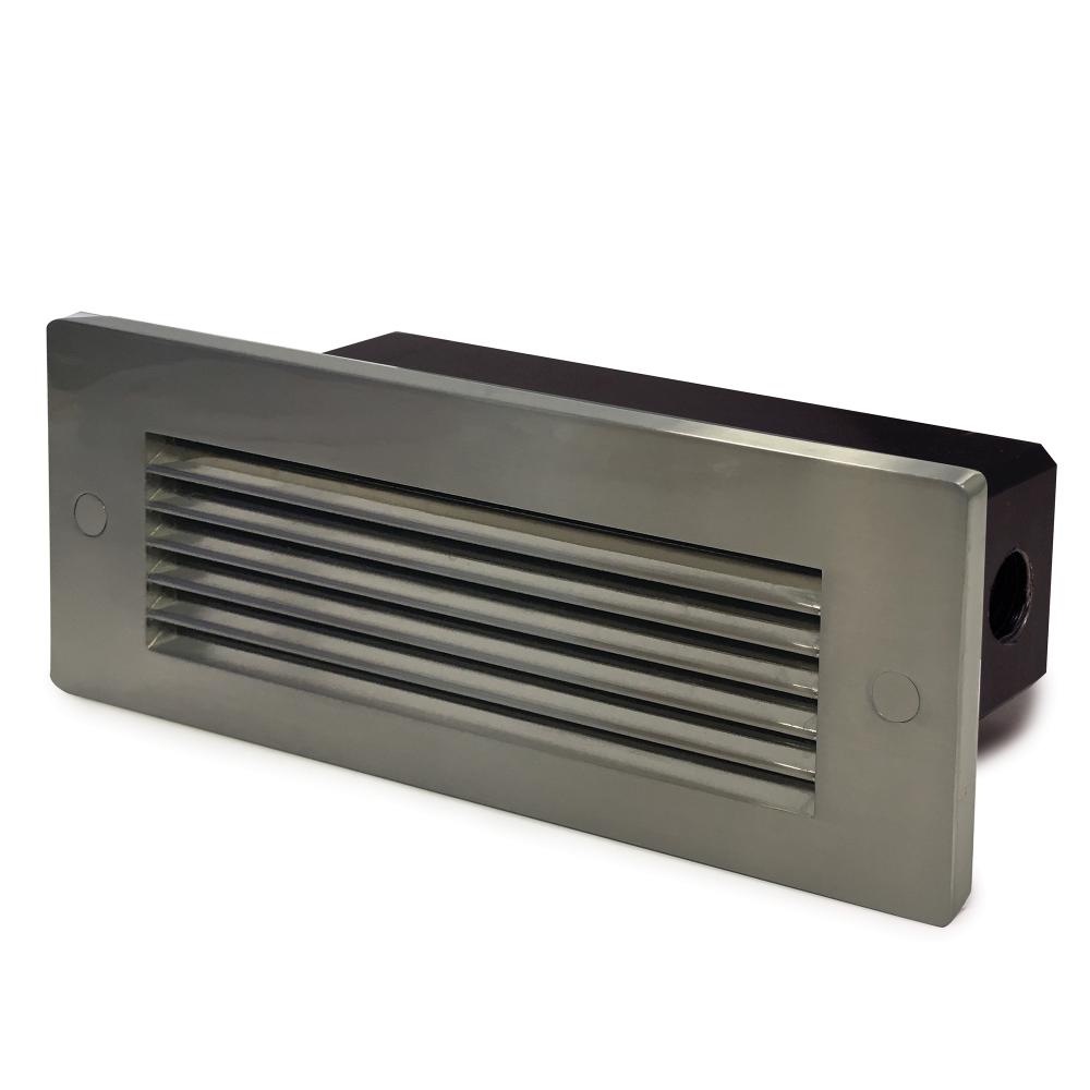 Brick Die-Cast LED Step Light w/ Horizontal Louver Face Plate, 34lm, 3W, 3000K, Brushed Nickel,