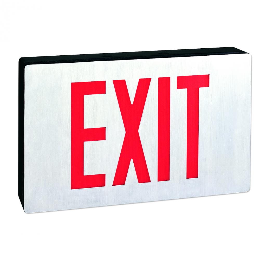 Die-Cast LED Exit Sign w/ Battery Backup, Single-Faced Aluminum w/ 6" Red Letters in Black
