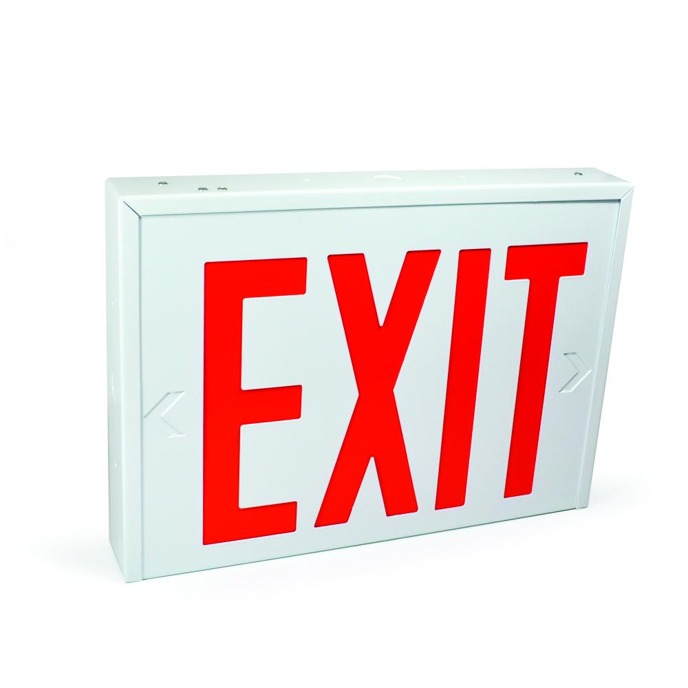 Steel Body NYC Approved Exit Signs, 8" Red Letters / White Housing, Battery Backup, 1F/2F