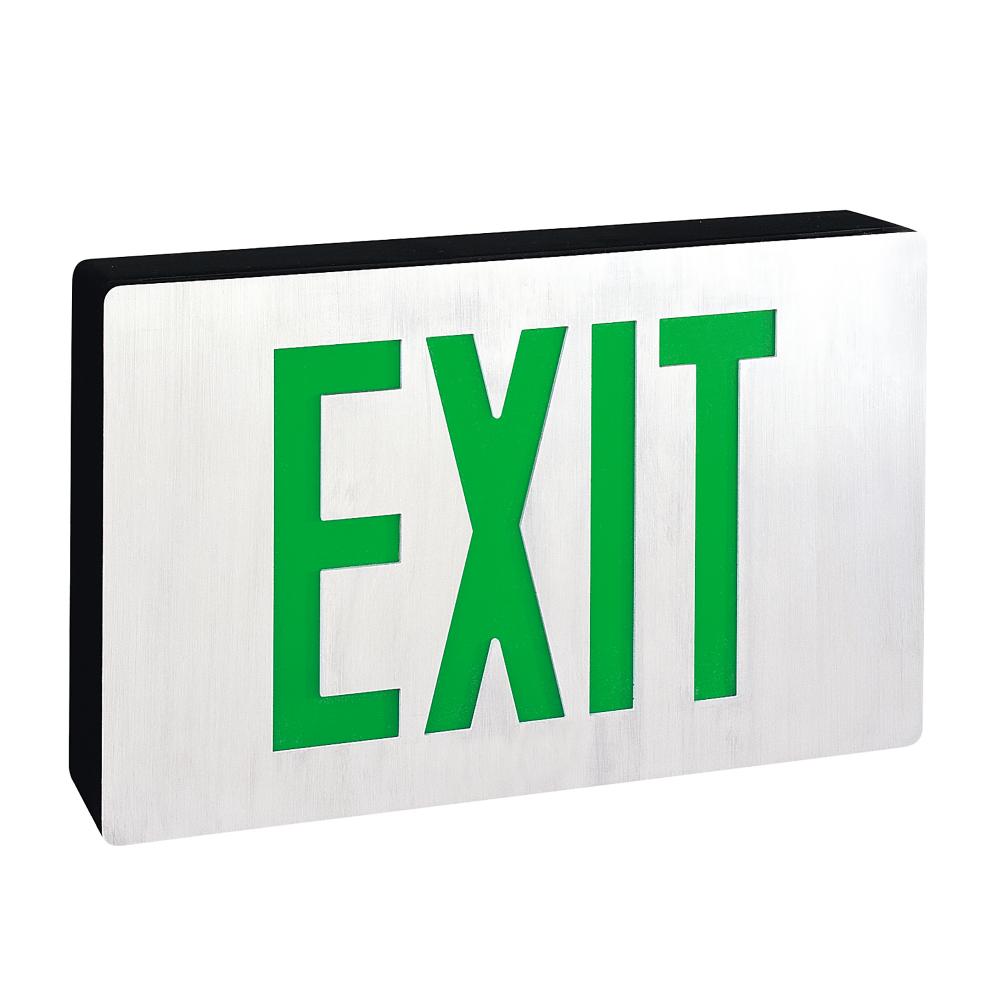 Die-Cast LED Self-Diagnostic Exit Sign w/ Battery Backup, Double-Faced Aluminum w/ Green Letters in