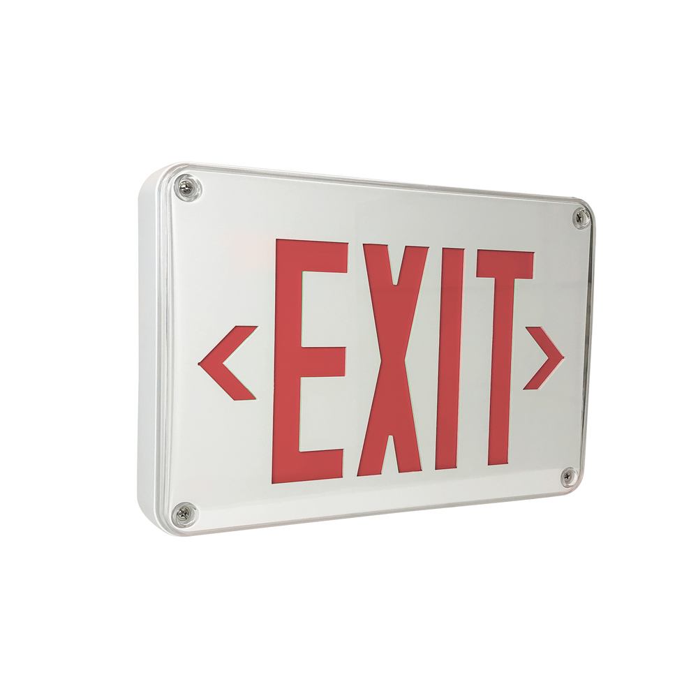LED Self-Diagnostic Wet Location Exit Sign w/ Battery Backup, White Housing w/ 6" Red Letters