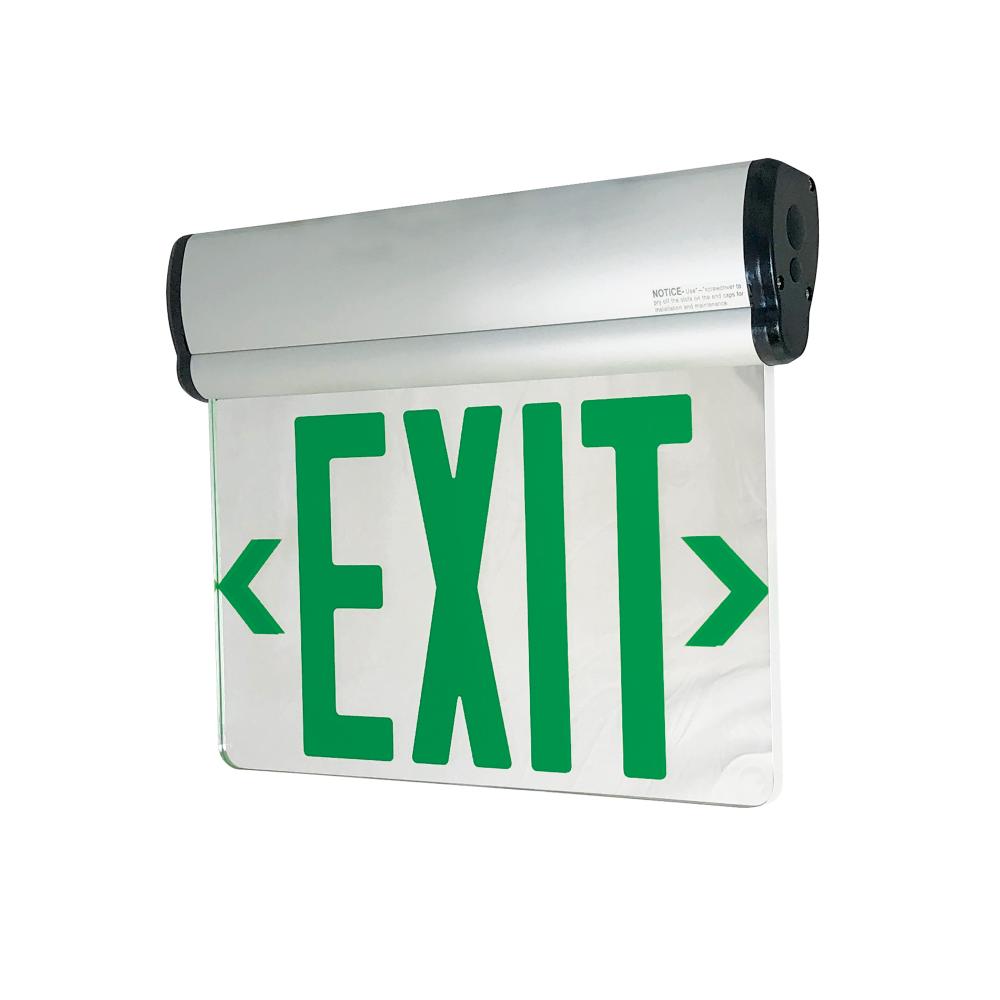 Surface Adjustable LED Edge-Lit Exit Sign, Battery Backup, 6" Green Letters, Single Face /