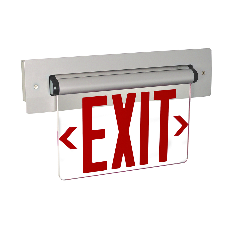 Recessed Adjustable LED Edge-Lit Exit Sign, 2 Circuit, 6" Red Letters, Single Face / Clear