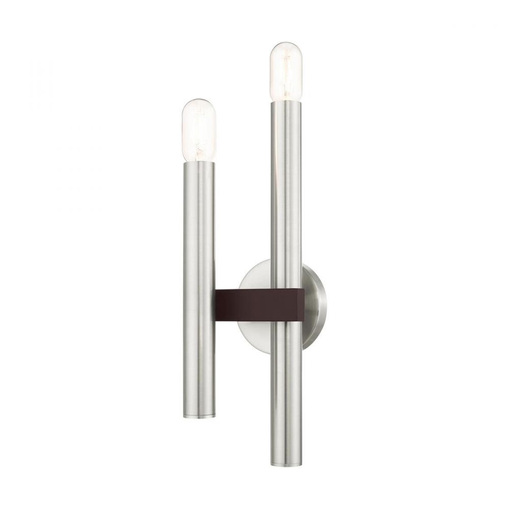 2 Lt Brushed Nickel & Bronze Wall Sconce
