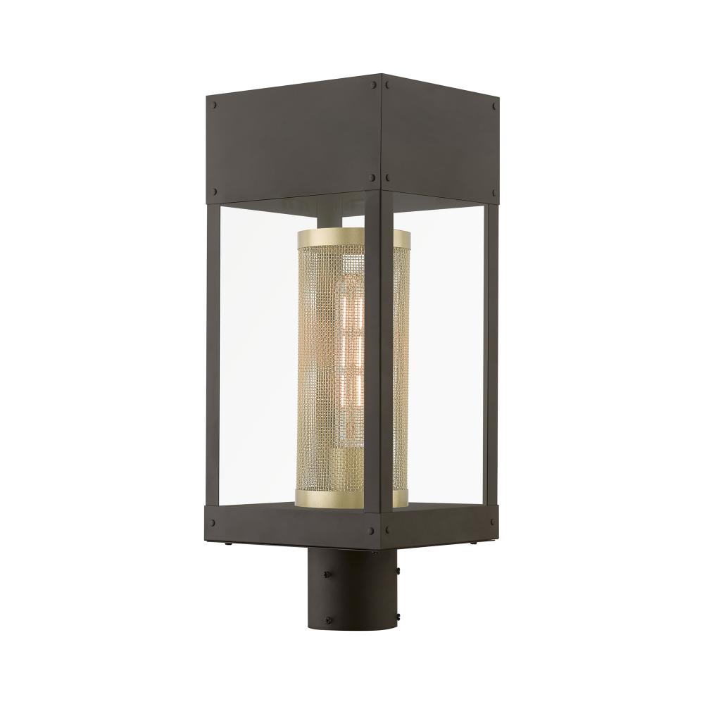 1 Light Bronze with Soft Gold Candle Outdoor Post Top Lantern