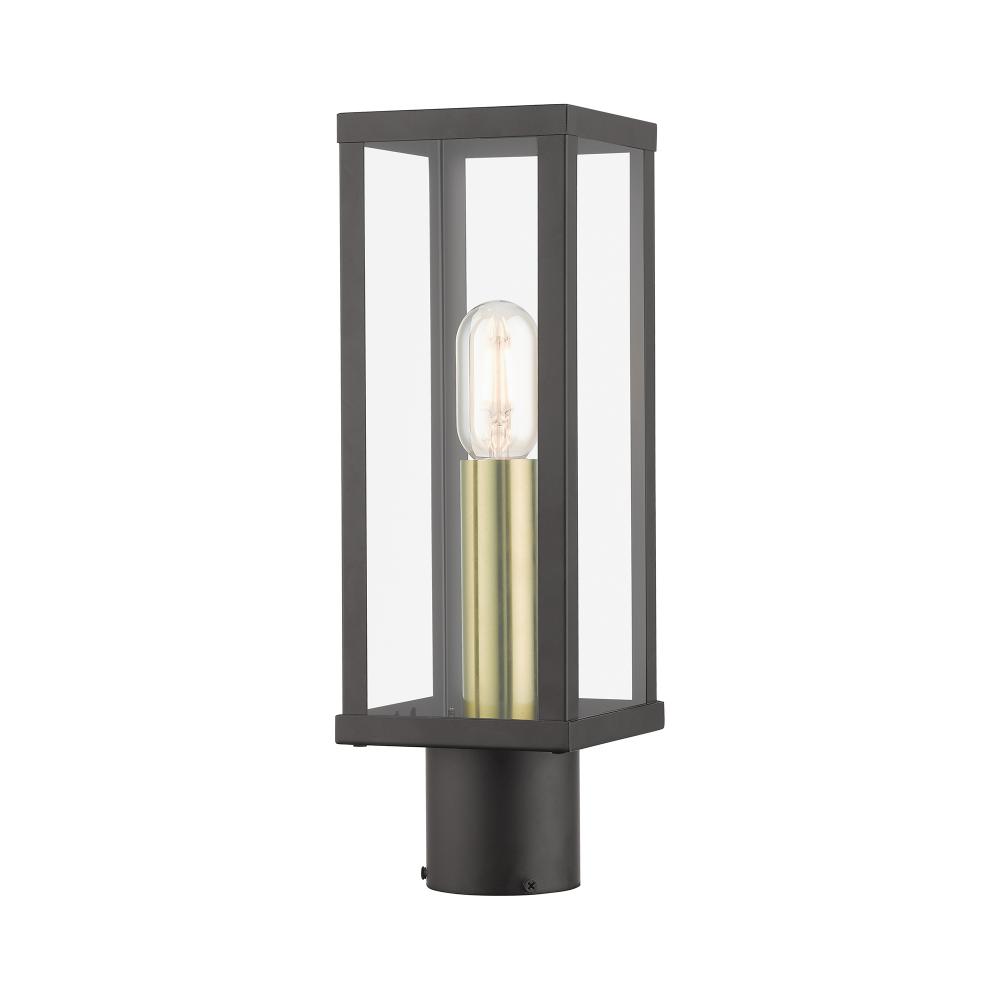 1 Light Bronze Outdoor Post Top Lantern with Antique Gold Finish Accents