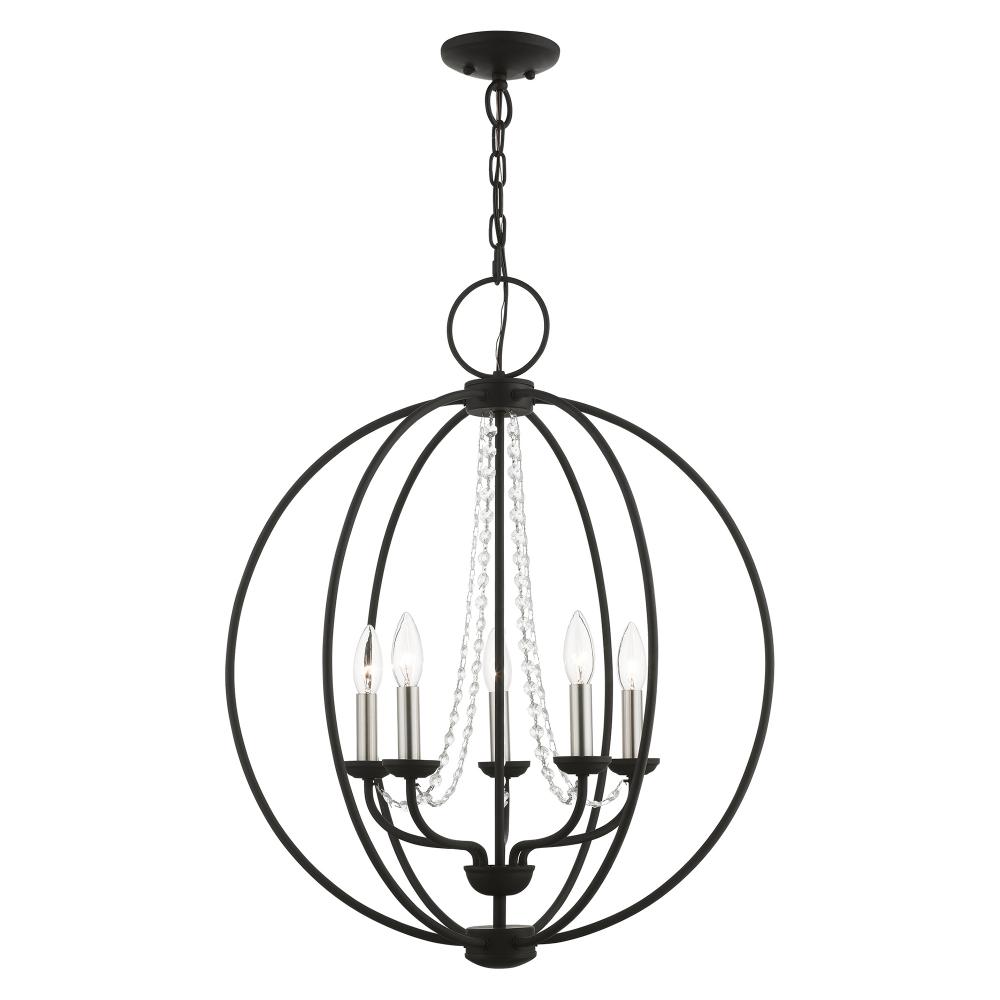 5 Light Black with Brushed Nickel Finish Candles Globe Chandelier