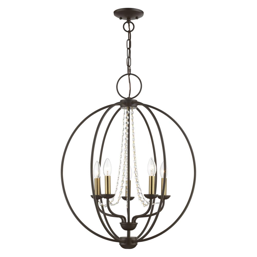 5 Light Bronze with Antique Brass Finish Candles Globe Chandelier