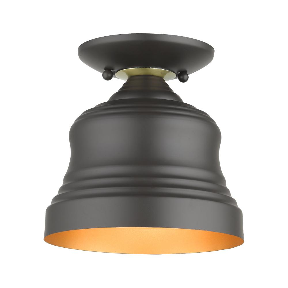 1 Light Bronze Bell Petite Bell Semi-Flush with Gold Finish Inside