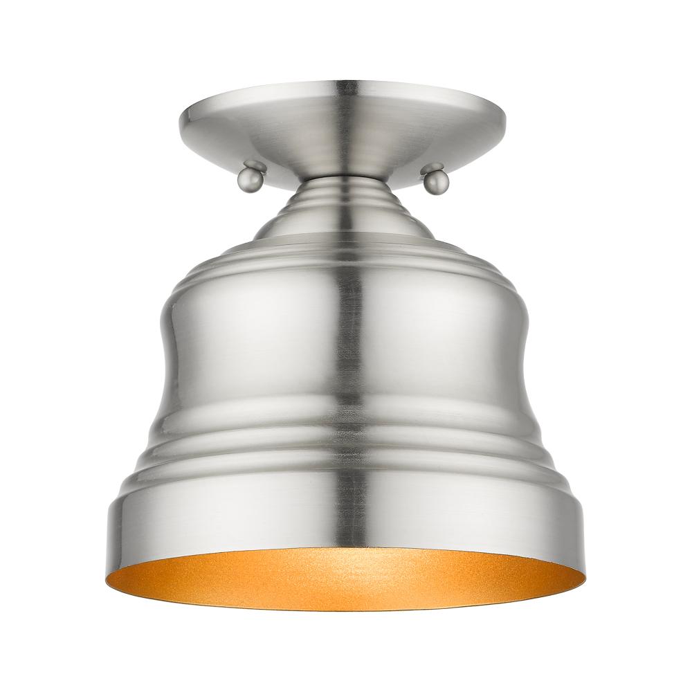 1 Light Brushed Nickel Bell Petite Bell Semi-Flush with Gold Finish Inside