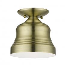 Livex Lighting 55909-01 - 1 Light Antique Brass Bell Petite Bell Semi-Flush with Shiny White Finish Inside