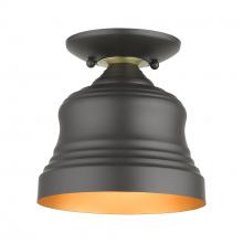 Livex Lighting 55909-07 - 1 Light Bronze Bell Petite Bell Semi-Flush with Gold Finish Inside