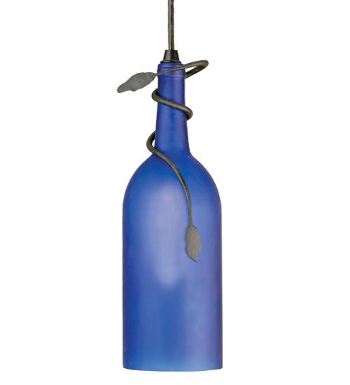 4" Wide Tuscan Vineyard Frosted Blue Wine Bottle Mini Pendant