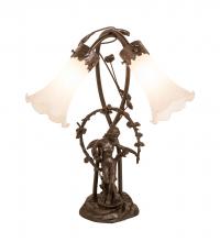 Meyda Green 109504 - 17" High White Tiffany Pond Lily 2 Light Trellis Girl Accent Lamp
