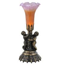 Meyda Green 11083 - 13" High Amber/Purple Tiffany Pond Lily Twin Cherub Accent Lamp