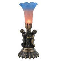 Meyda Green 11098 - 13" High Pink/Blue Tiffany Pond Lily Twin Cherub Accent Lamp