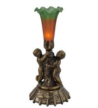 Meyda Green 11428 - 12" High Amber/Green Pond Lily Twin Cherub Mini Lamp