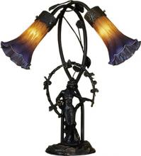 Meyda Green 11923 - 17" High Amber/Purple Tiffany Pond Lily 2 Light Trellis Girl Accent Lamp