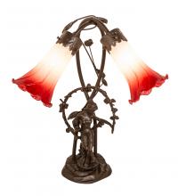 Meyda Green 144697 - 17" High Red/White Pond Lily Tiffany Pond Lily 2 Light Trellis Girl Accent Lamp
