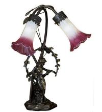 Meyda Green 16697 - 17" High Pink/White Tiffany Pond Lily 2 Light Trellis Girl Accent Lamp
