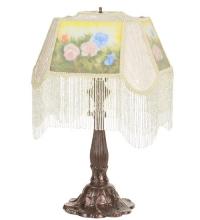 Meyda Green 20286 - 24" High Reverse Painted Roses Fabric with Fringe Accent Lamp