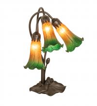 Meyda Green 254243 - 16" High Amber/Green Tiffany Pond Lily 3 Light Accent Lamp