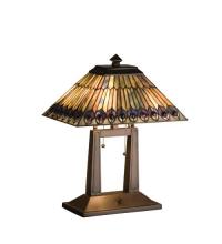 Meyda Green 26300 - 20"H Tiffany Jeweled Peacock Oblong Desk Lamp