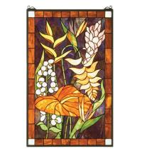 Meyda Green 51539 - 20"W X 32"H Tropical Floral Stained Glass Window