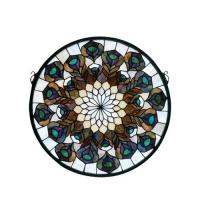 Meyda Green 66805 - 17"W X 17"H Tiffany Peacock Feather Medallion Stained Glass Window