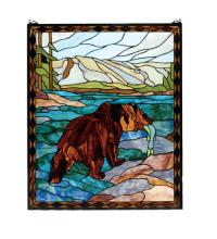 Meyda Green 72934 - 25"W X 30"H Grizzly Bear Stained Glass Window