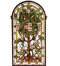 Meyda Green 99049 - 15"W X 29"H Arched Tree of Life Stained Glass Window