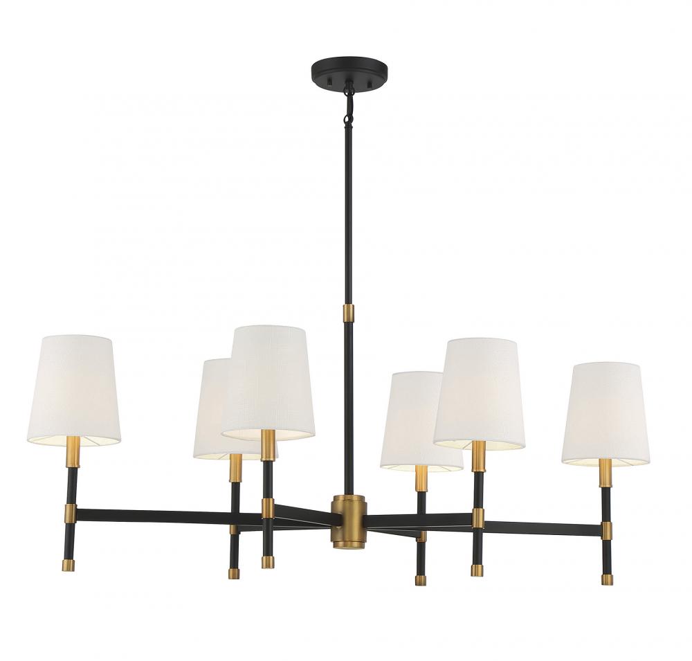 Brody 6-Light Linear Chandelier in Matte Black with Warm Brass Accents