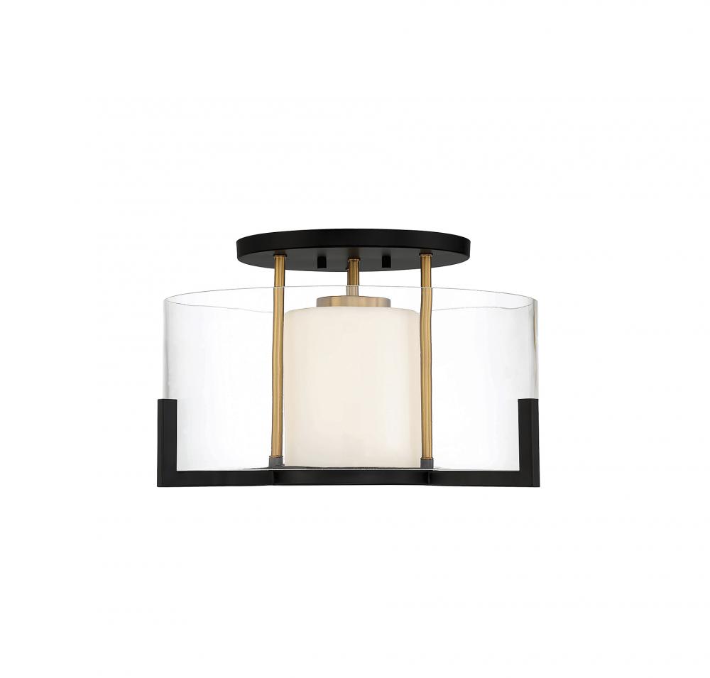 Eaton 1-Light Ceiling Light in Matte Black with Warm Brass Accents