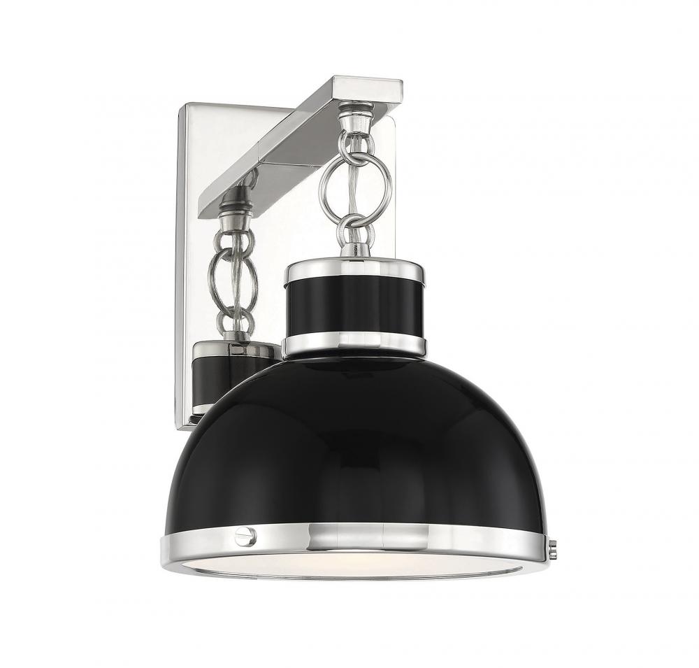 Corning 1-Light Wall Sconce in Matte Black with Polished Nickel Accents