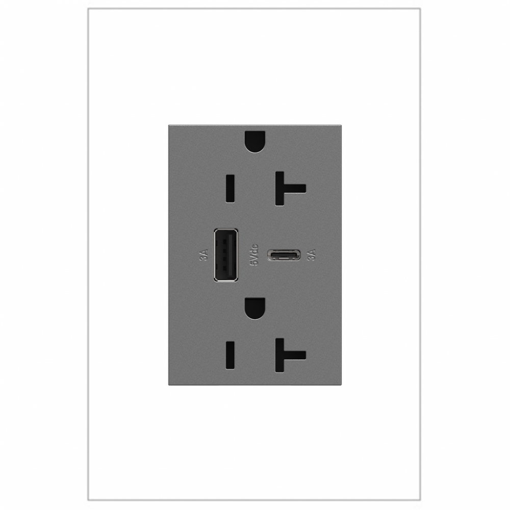 adorne? 20A Tamper-Resistant Ultra-Fast USB Type-A/C Outlet, Magnesium