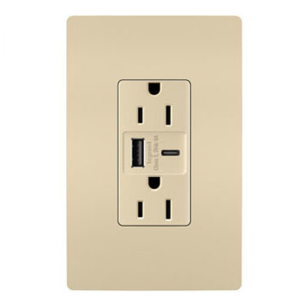 radiant? 15A Tamper-Resistant Ultra-Fast USB Type A/C Outlet, Ivory