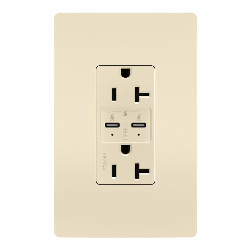 radiant? 20A Tamper Resistant Ultra Fast PLUS Power Delivery USB Type C/C Outlet, Light Almond