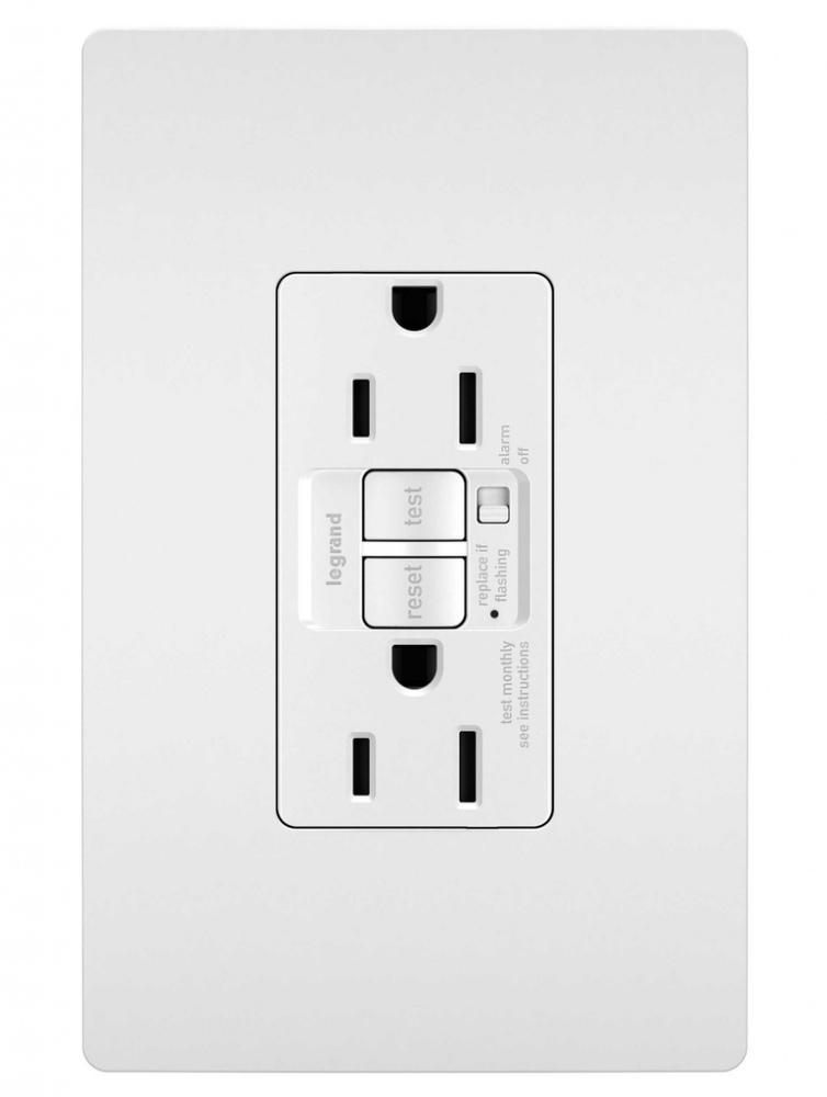 radiant? 15A Tamper Resistant Self Test GFCI Outlet with Audible Alarm, White