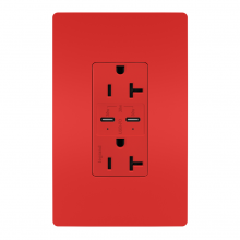 Legrand TR20USBPDRED - radiant? 20A Tamper Resistant Ultra Fast PLUS Power Delivery USB Type C/C Outlet, Red