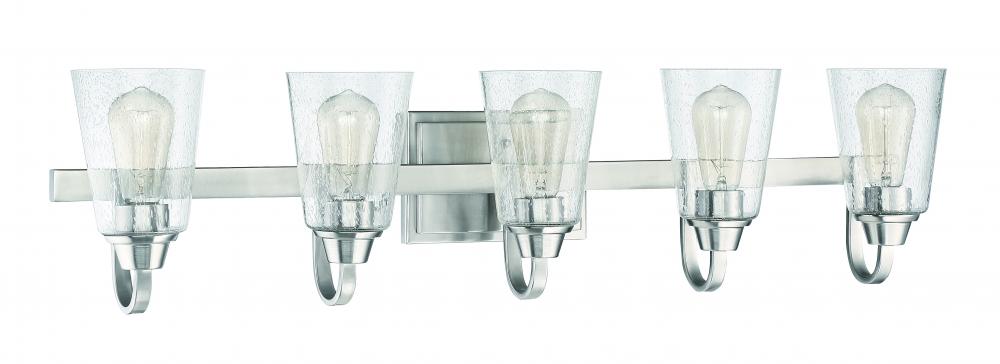 Grace 5 Light Vanity in Brushed Polished Nickel (Clear Seeded Glass)