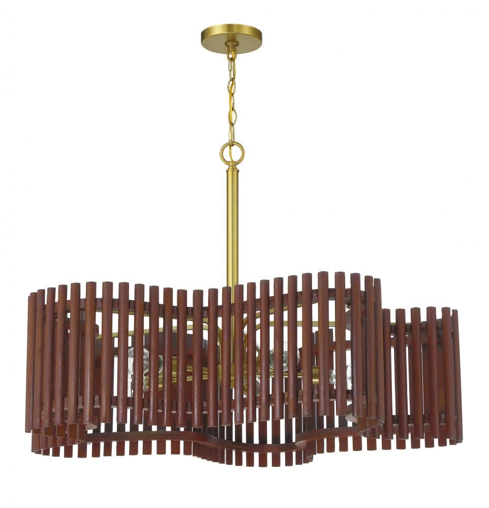 Freeform 5 Light Large Chandelier in Satin Brass/Walnut