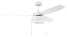 Craftmade INT52W3 - Intrepid 52" 3-Blade Ceiling Fan in White w/ White/Ash Blades; Integrated Light Kit
