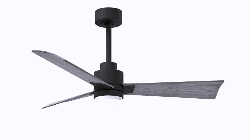 Alessandra 3-blade transitional ceiling fan in matte black finish with barnwood blades. Optimized fo