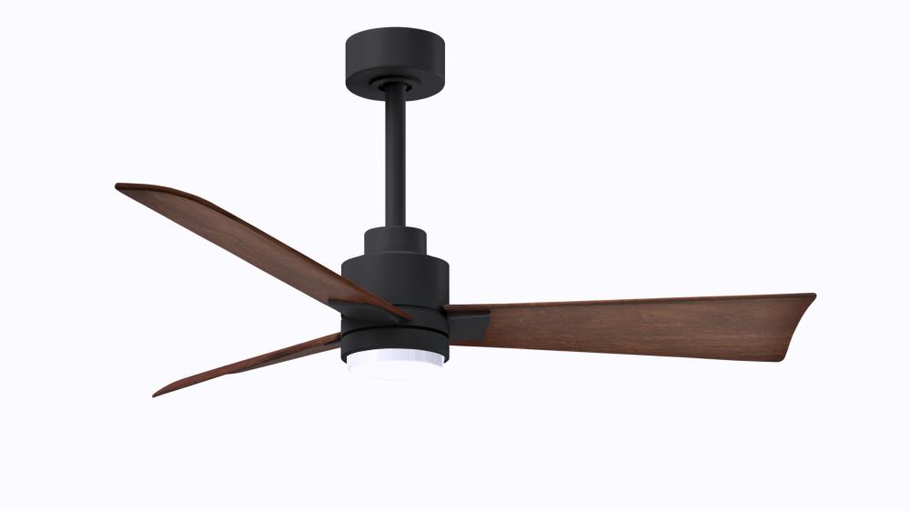 Alessandra 3-blade transitional ceiling fan in matte black finish with walnut blades. Optimized for