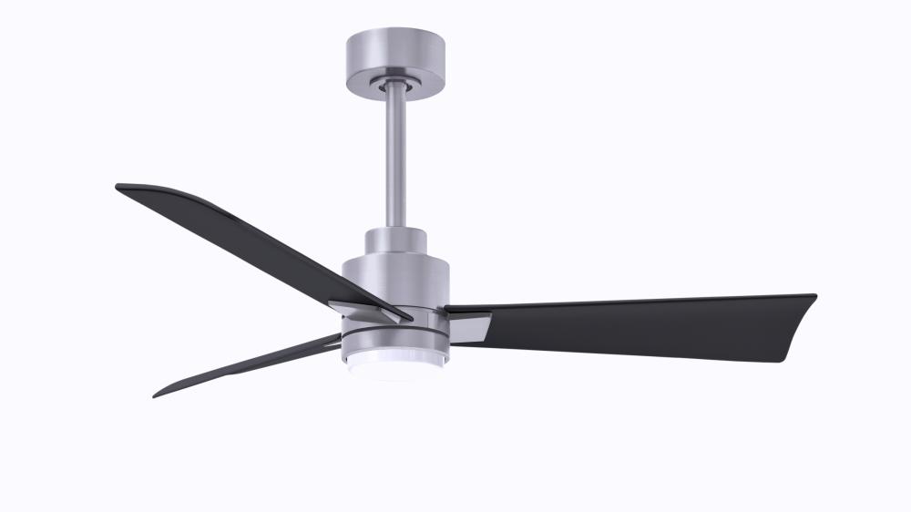 Alessandra 3-blade transitional ceiling fan in brushed nickel finish with matte black blades. Optimi