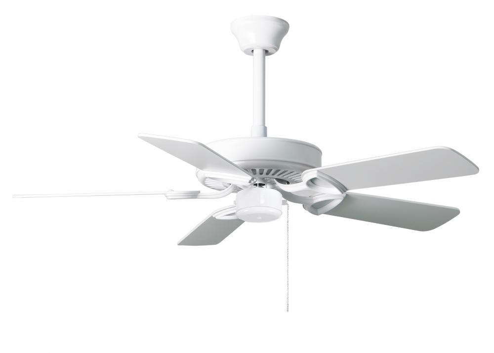 America 3-speed ceiling fan in gloss white finish with 42" white blades. Made in Taiwan