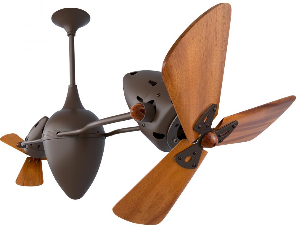 Ar Ruthiane 360° dual headed rotational ceiling fan in bronzette finish with solid sustainable ma