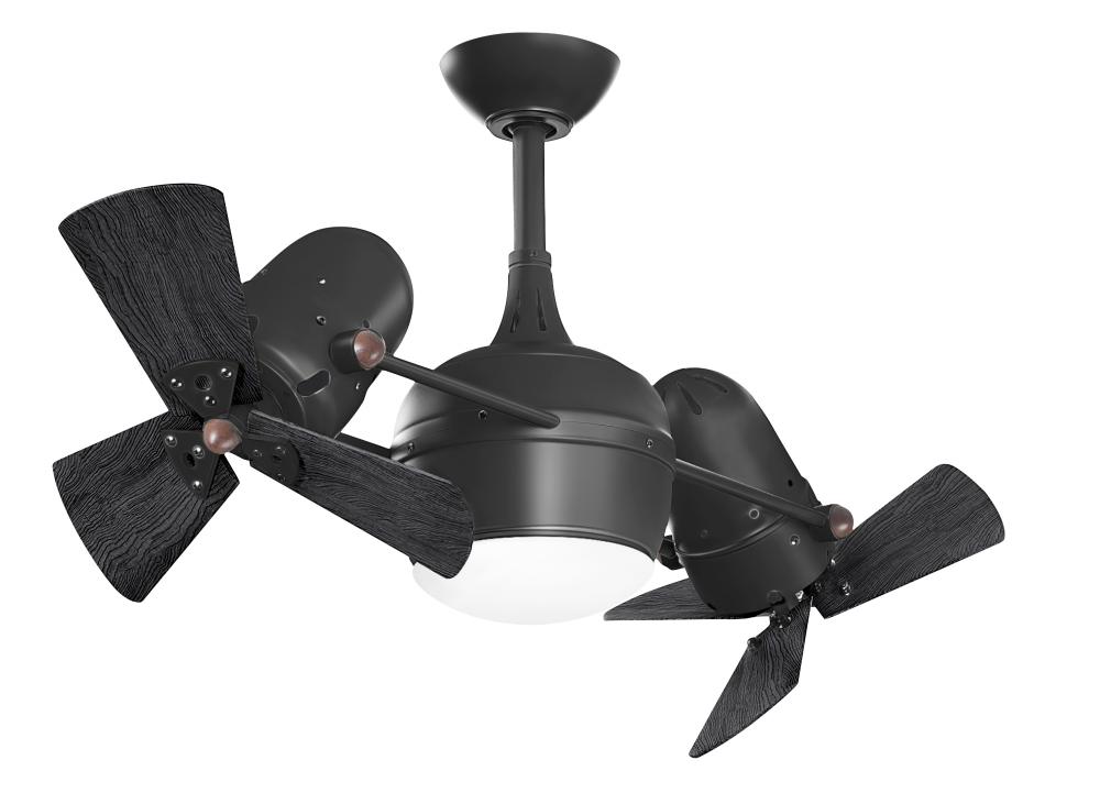 Dagny 360° double-headed rotational ceiling fan with light kit in Matte Black finish with solid m