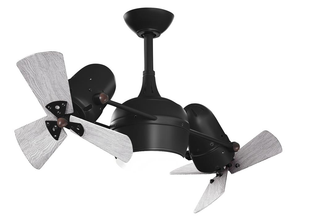 Dagny 360° double-headed rotational ceiling fan with light kit in Matte Black finish with solid b