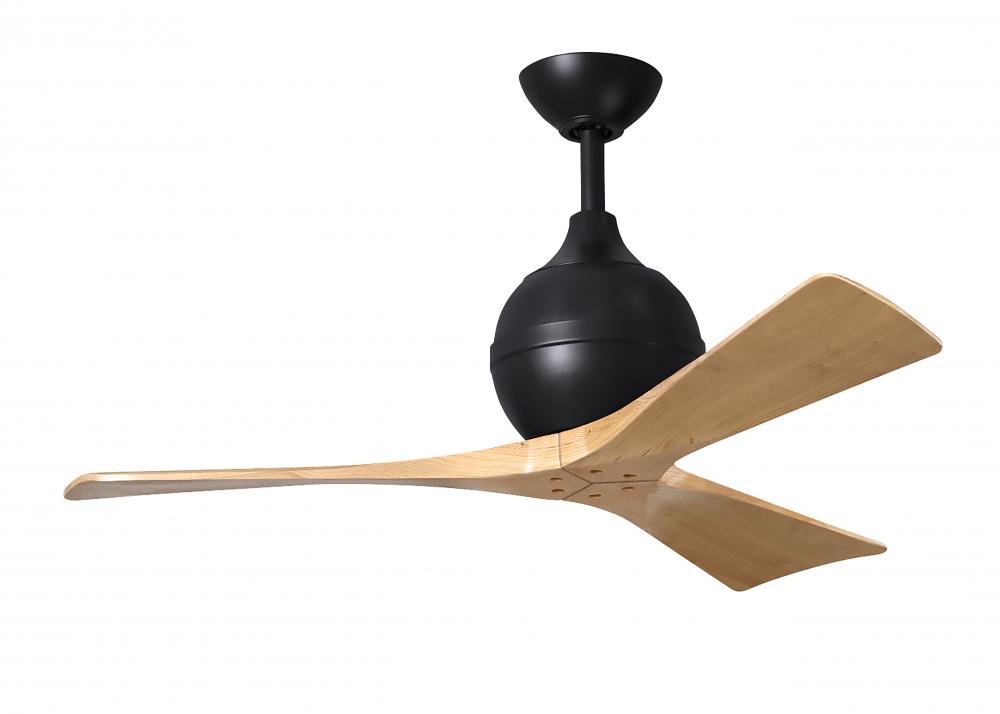 Irene-3 three-blade paddle fan in Matte Black finish with 42" light maple tone blades.